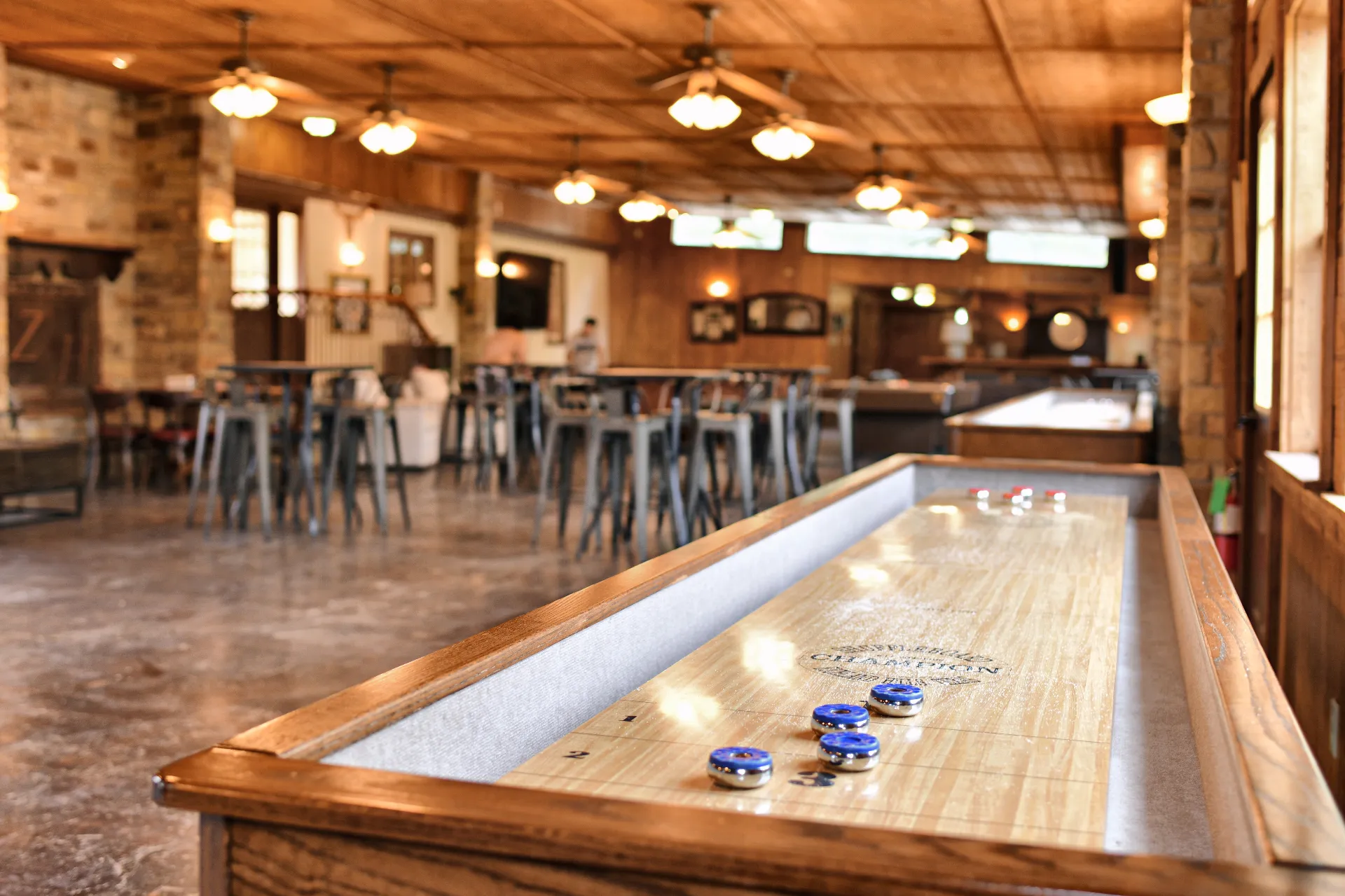 Shuffleboard table in lodge